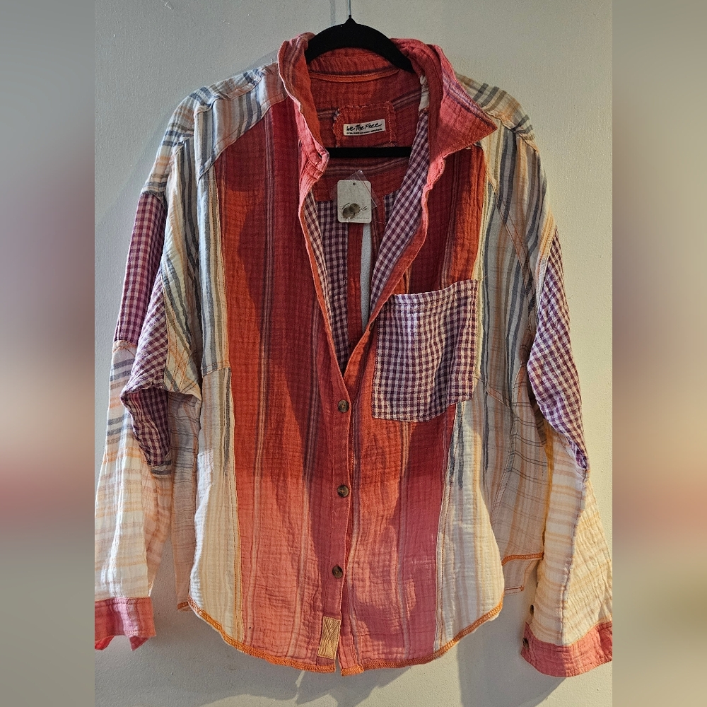 We The Free Red and Purple Striped Top